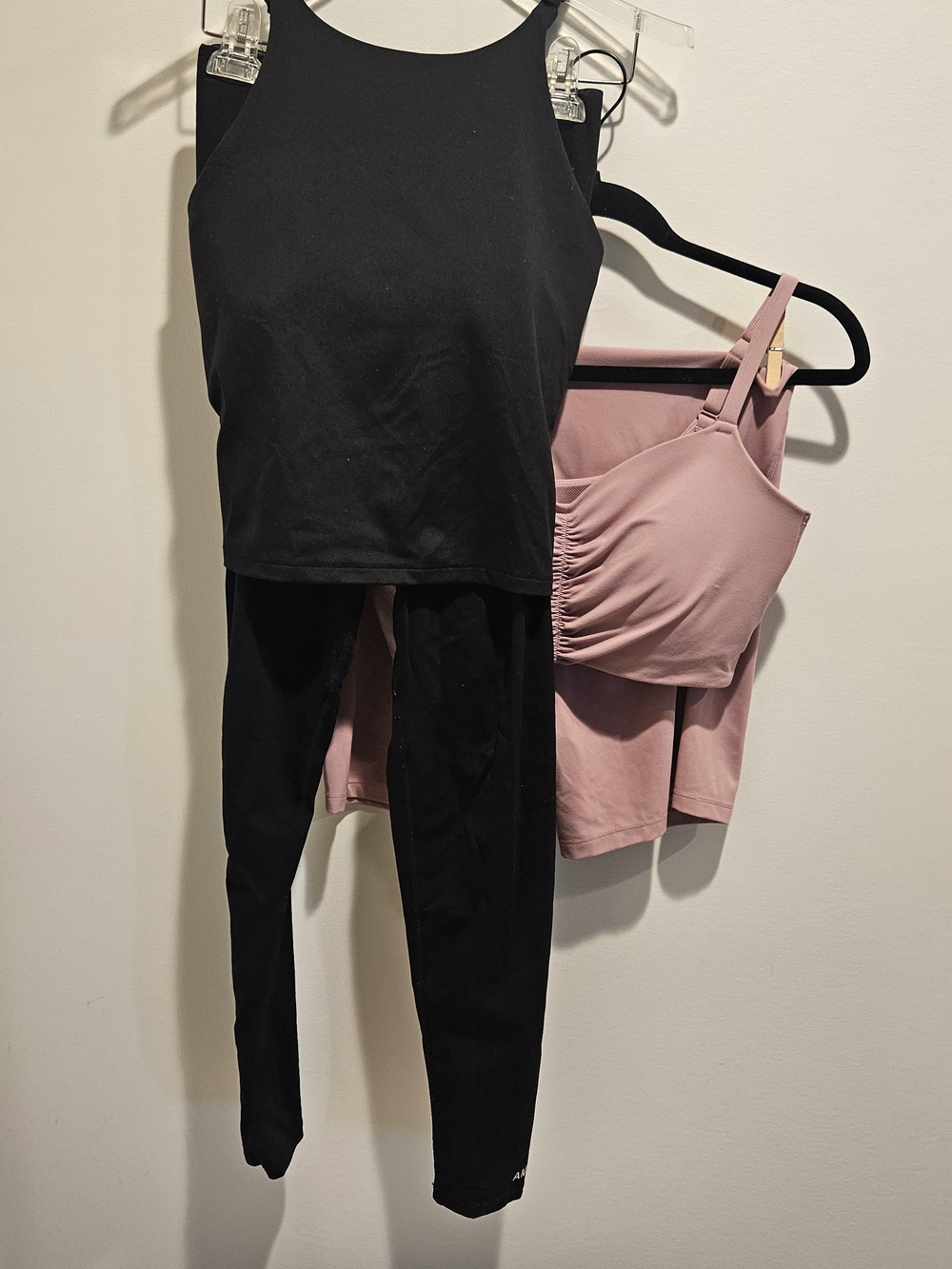 BUNDLE Black Tank & Corset Leggings Set w/Dusty Rose Ruched Crop Top & Shorts XL